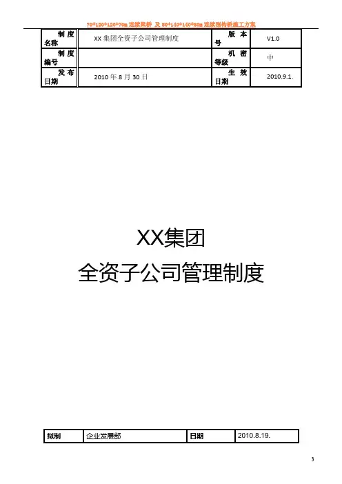 XX集团全资子公司管理制度