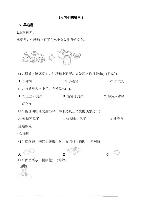 教科版一年级科学下册  1.6它们去哪里了  同步练习 (含答案解析)
