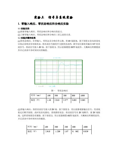 信号与系统实验——零输入响应、零状态响应和全响应实验