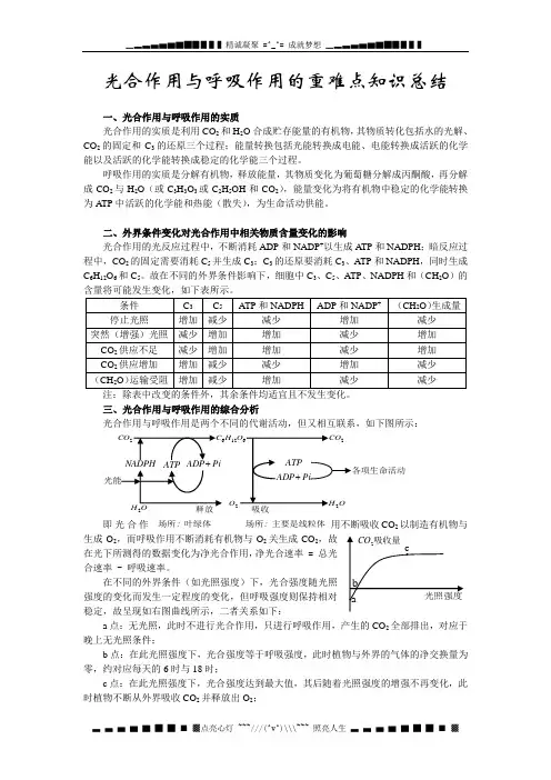 高三生物《光合作用与呼吸作用》重难点知识总结