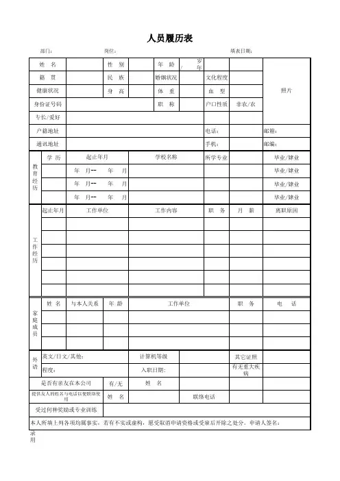 人员履历表
