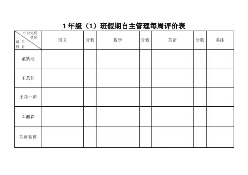 1年级(1)班假期自主管理每周评价表