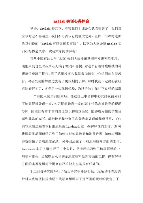 matlab实训心得体会