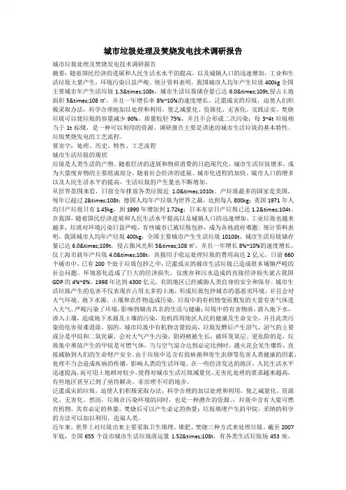 城市垃圾处理及焚烧发电技术调研报告