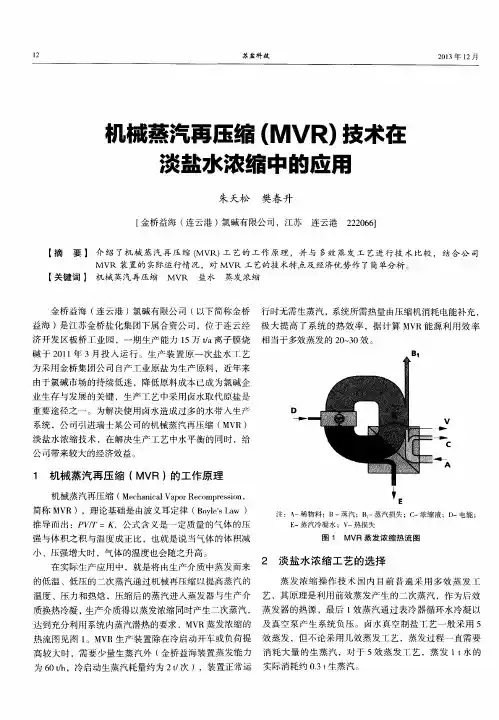机械蒸汽再压缩(MVR)技术在淡盐水浓缩中的应用