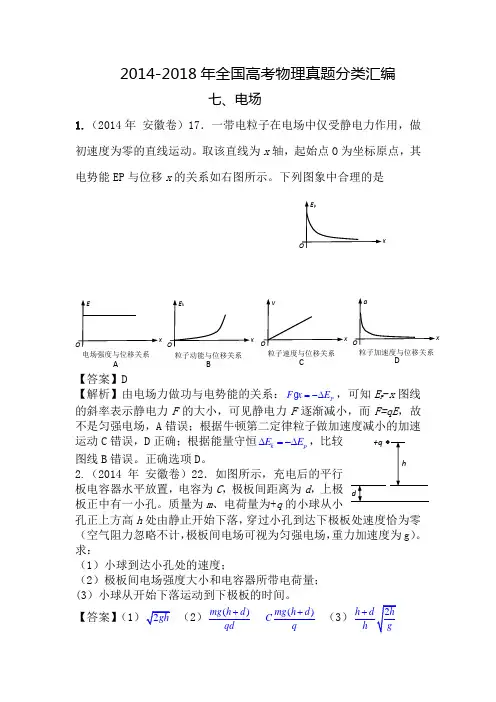 2014-2018年全国高考分类汇编六----电场