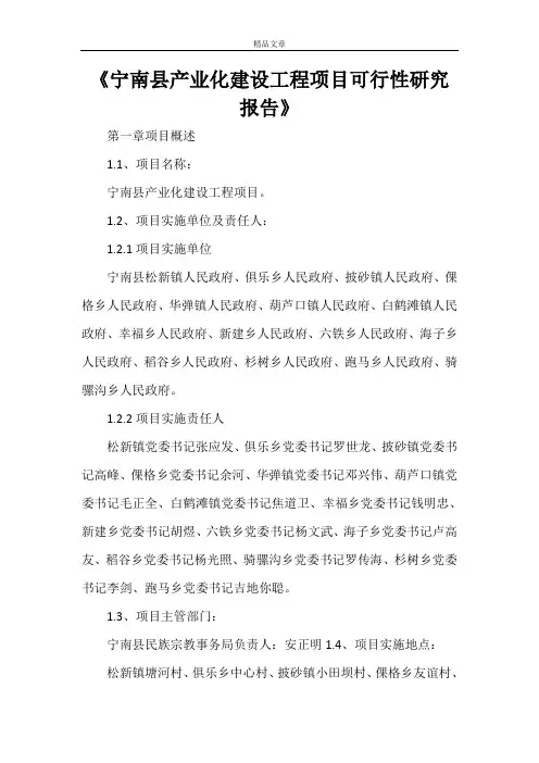 《宁南县产业化建设工程项目可行性研究报告》