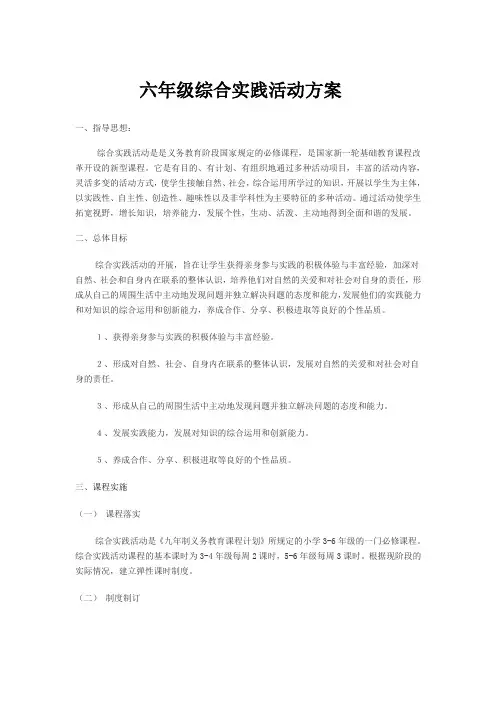六年级综合实践活动方案