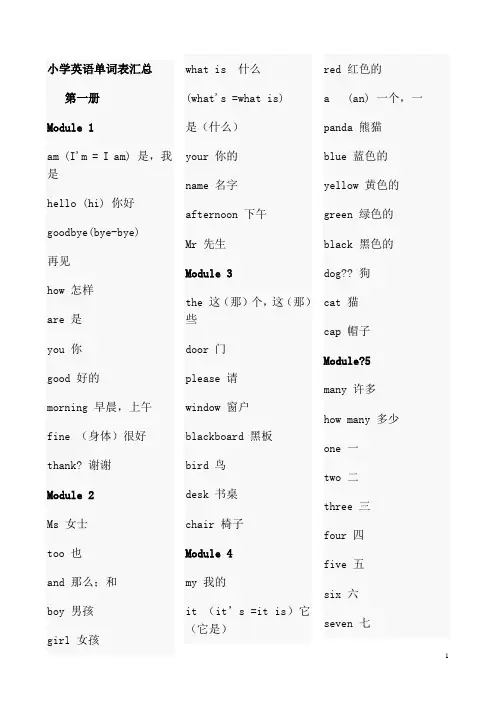 小学英语三年级起点 单词表汇总