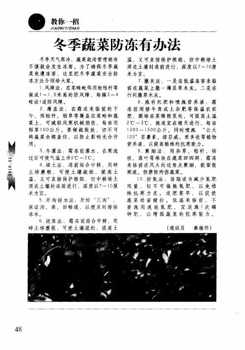 冬季蔬菜防冻有办法