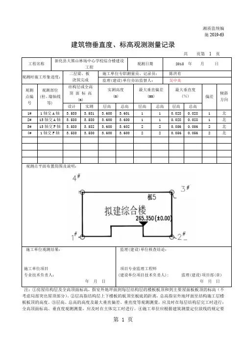 建筑物垂直度标高观测测量记录共7页