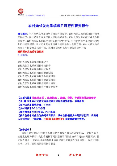 农村光伏发电系统项目可行性研究报告