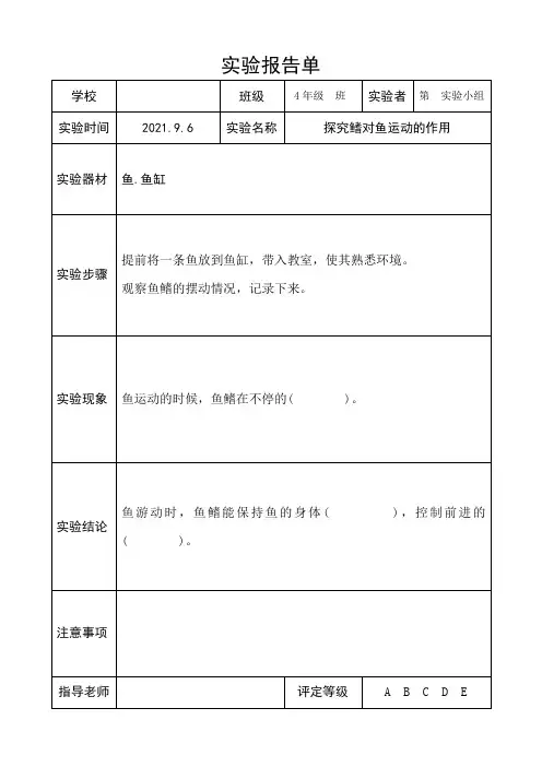 小学科学四年级上册实验报告单