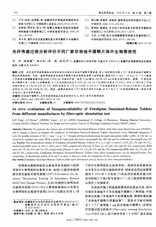 光纤传感过程分析评价不同厂家非洛地平缓释片体外生物等效性