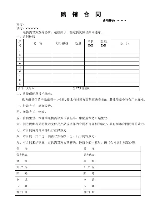 空白购销合同