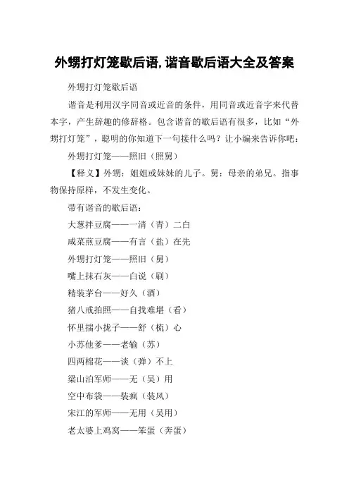 外甥打灯笼歇后语,谐音歇后语大全及答案