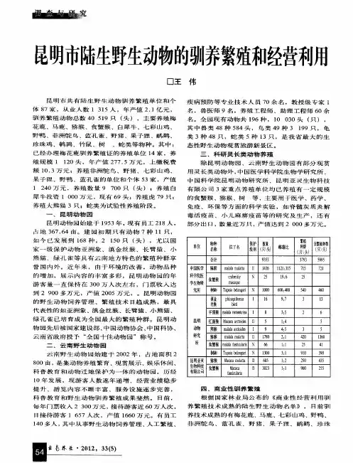 昆明市陆生野生动物的驯养繁殖和经营利用