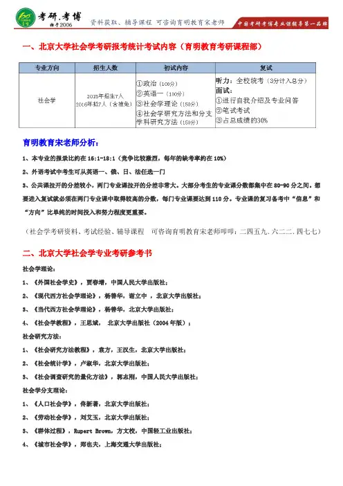 北京大学社会学系考研专业课真题汇总