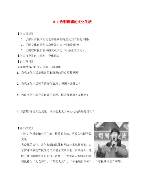 山西省吕梁市石楼县石楼中学高中政治 8.1色彩斑斓的文化生活导学案(无答案)新人教版必修3