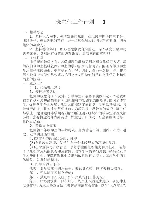 班主任工作计划2篇