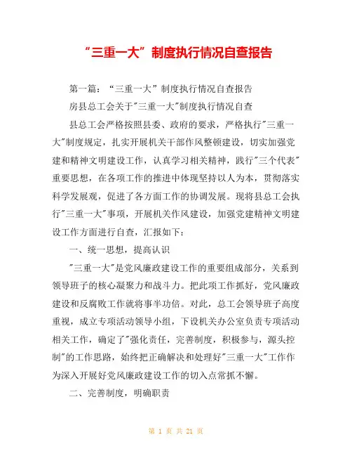 “三重一大”制度执行情况自查报告 2