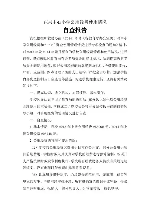 花果中心小学公用经费使用情况自查报告