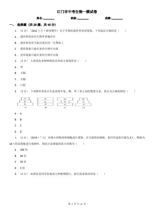 江门市中考生物一模试卷