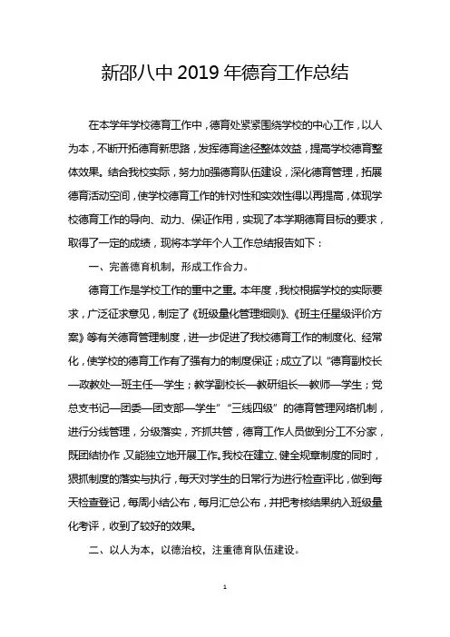 新邵八中2019年德育工作总结(正式)