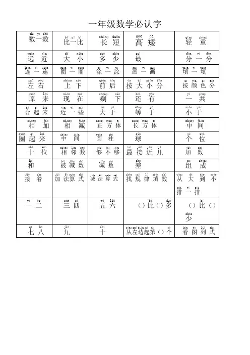 一年级数学必认字