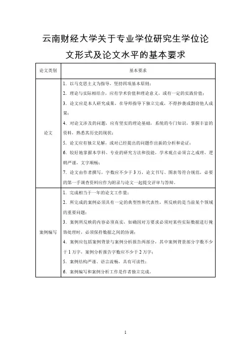 文形式及论文水平的基本要求