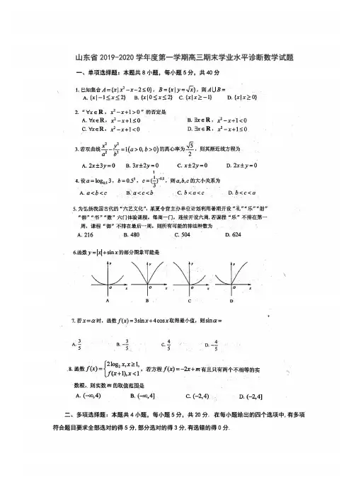 山东省2019-2020学年度第一学期高三期末学业水平诊断数学试题