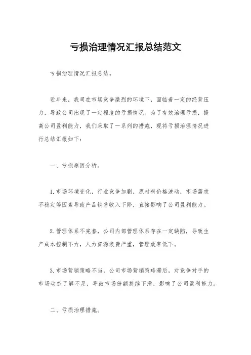 亏损治理情况汇报总结范文