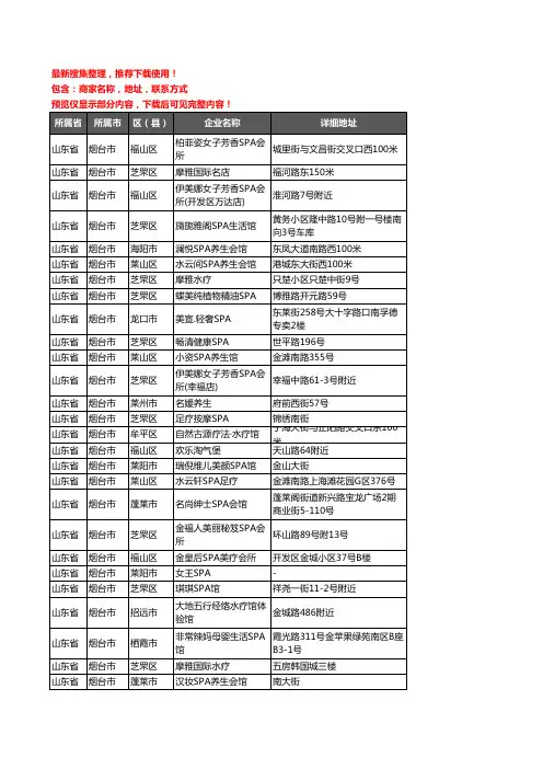 新版山东省烟台市SPA企业公司商家户名录单联系方式地址大全109家