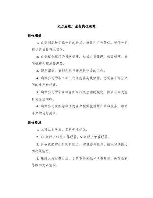 火力发电厂主任岗位规范