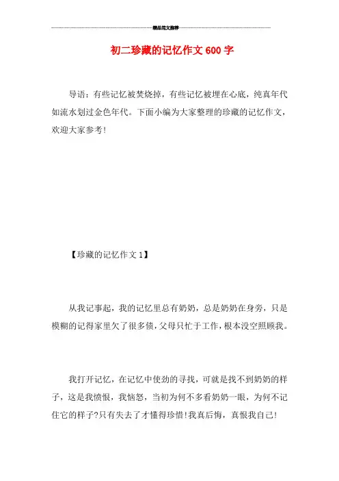 初二珍藏的记忆作文600字