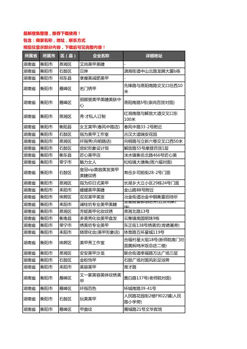 新版湖南省衡阳市美甲企业公司商家户名录单联系方式地址大全303家