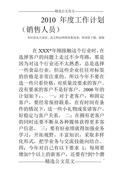 2010年度工作计划(销售人员)