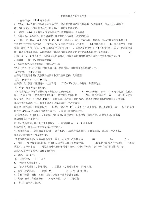 一年四季种植农作物时间表