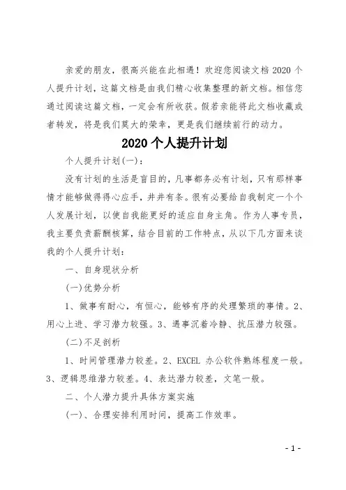 20xx个人提升计划
