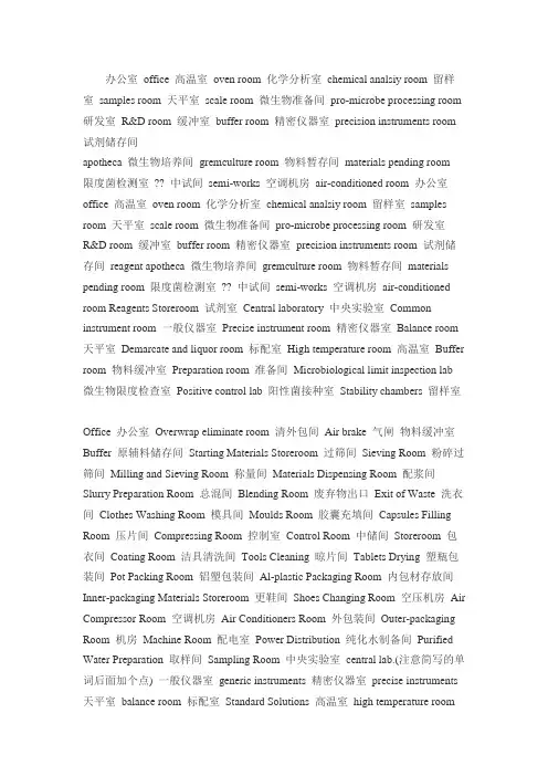 制药企业房间编号--中英文