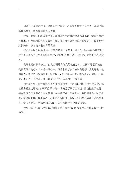 2015年小学新语文教师个人述职报告