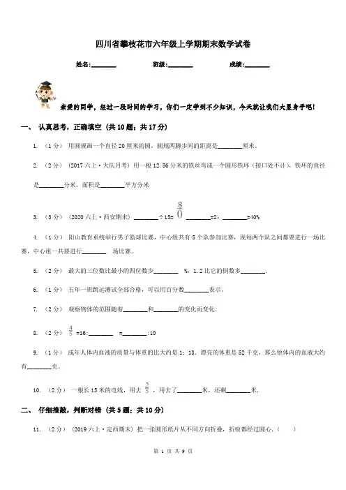 四川省攀枝花市六年级上学期期末数学试卷