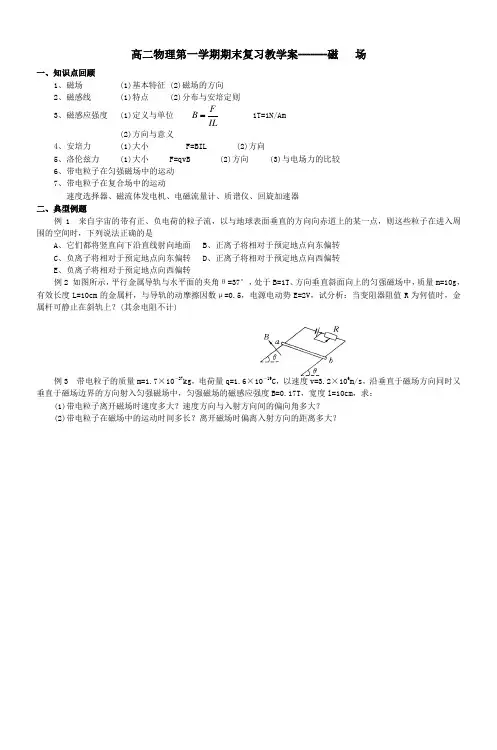 高二物理第一学期期末复习教学案磁场