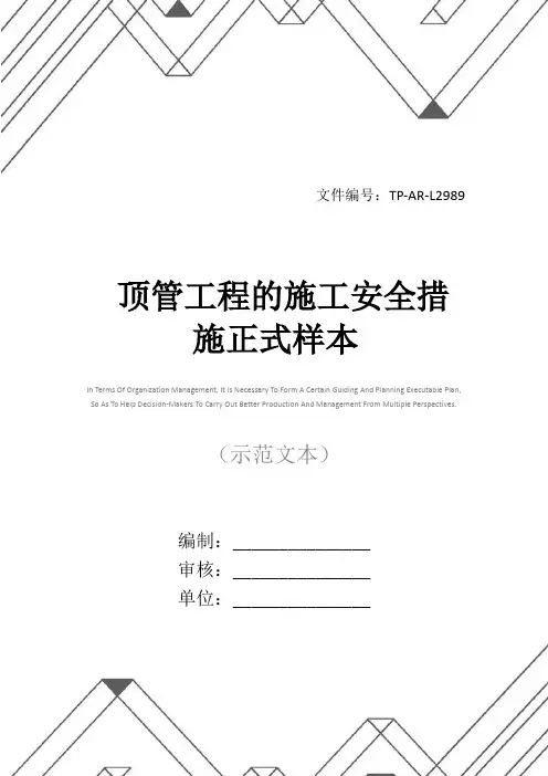 顶管工程的施工安全措施正式样本