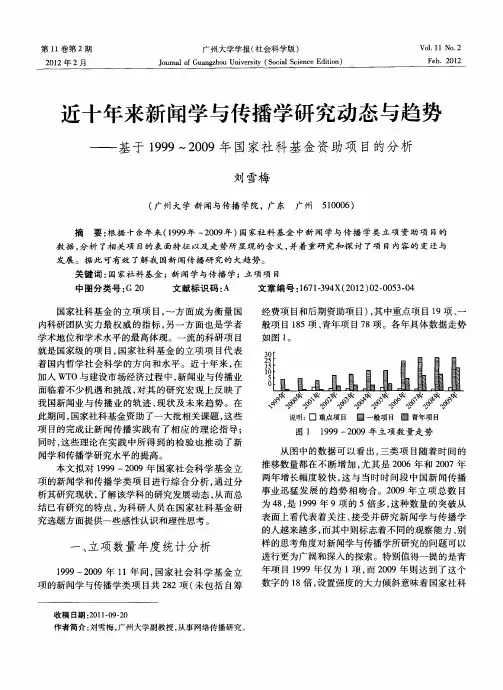 近十年来新闻学与传播学研究动态与趋势——基于1999～2009年国家社科基金资助项目的分析