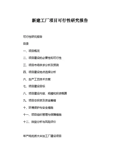 新建工厂项目可行性研究报告