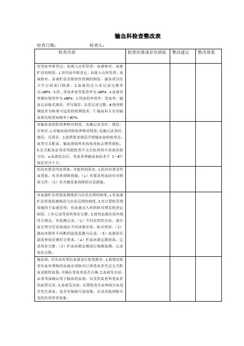 输血科检查整改表