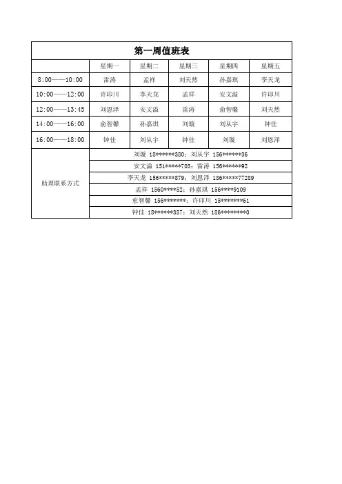 值班表模板