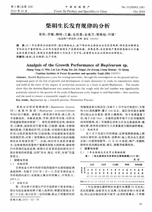 柴胡生长发育规律的分析