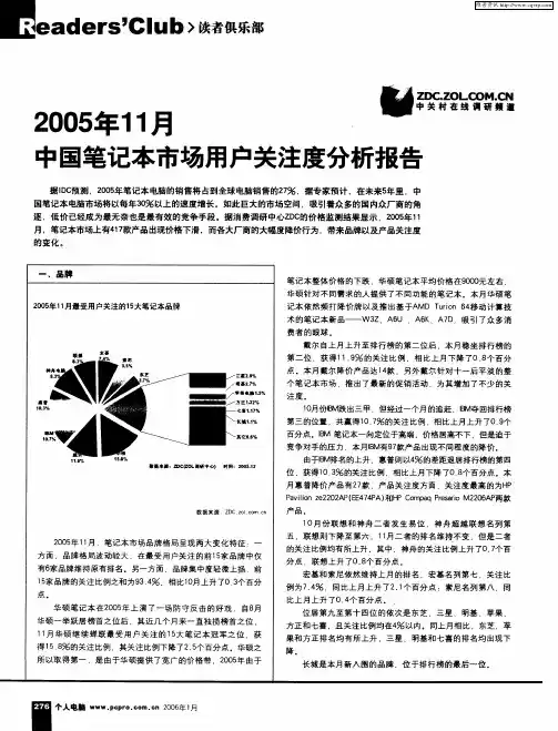 2005年11月中国笔记本市场用户关注度分析报告